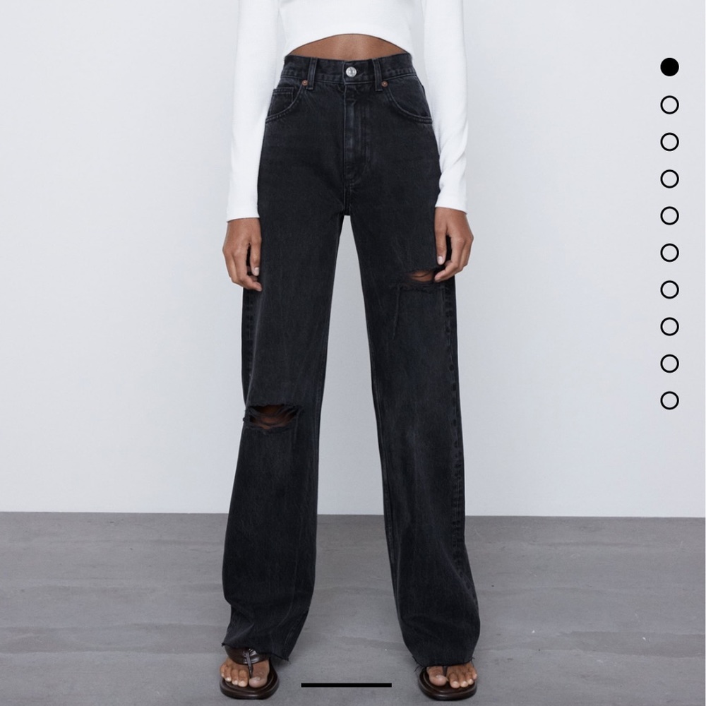 ZARA wide leg full length ripped jeans in black